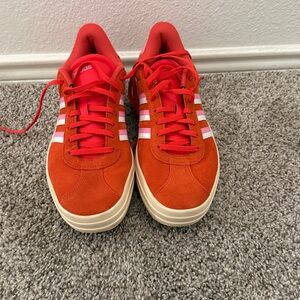 Adidas Red Sneakers with White and Pink Accents